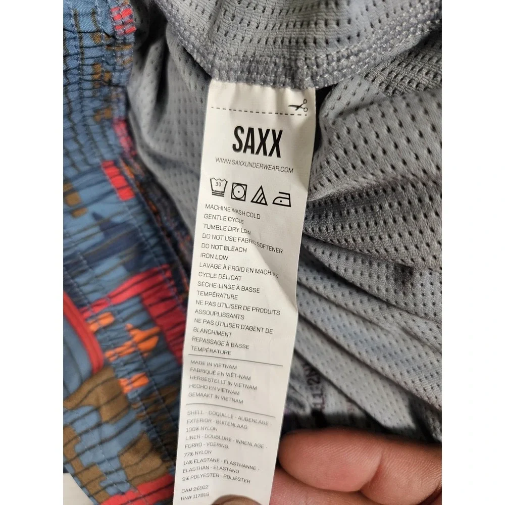 SAXX‎ Cannonball 2N1 Swim Shorts Mens Medium Aztec Print Print Ball Park Pouch